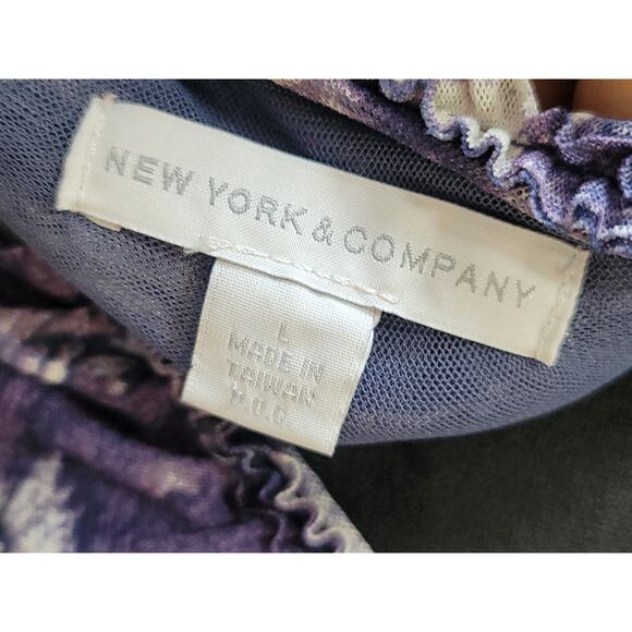 New York & Company Blouse Women's Size Large Purple White 100% Polyester - Picture 7 of 11